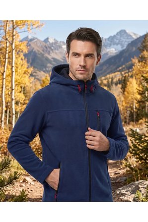 erkek Kapüşonlu indigo lacivert Polar 3 Cepli Fermuarlı Sıcak Tutan Kışlık Outdoor Hoodie Günlük StilPro