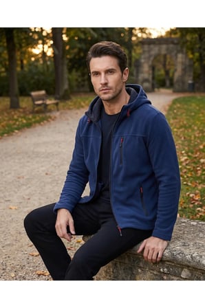erkek Kapüşonlu indigo lacivert Polar 3 Cepli Fermuarlı Sıcak Tutan Kışlık Outdoor Hoodie Günlük StilPro