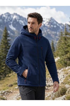 erkek Kapüşonlu indigo lacivert Polar 3 Cepli Fermuarlı Sıcak Tutan Kışlık Outdoor Hoodie Günlük StilPro