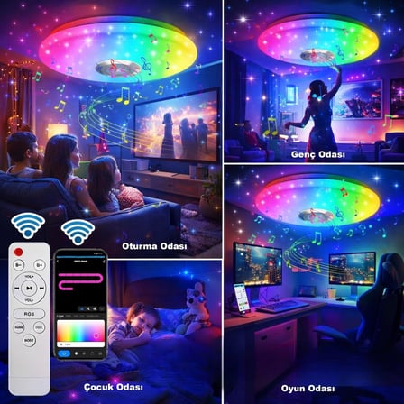 Akıllı Tavan Smart Life RGB LED Lamba Bluetooth Müzik 60W 220V Dekoratif Aydınlatma