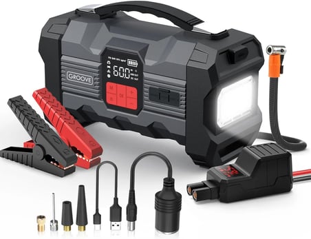 GROOVE ZK004 26800mAh 4500A Akü Takviye Cihazı +Lastik Şişirme Kompresörlü Taşınabilir Jump Starter (Kompresör+Powerbank+Led Lamba+LCD Ekran)