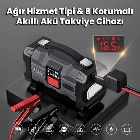 GROOVE ZK004 26800mAh 4500A Akü Takviye Cihazı +Lastik Şişirme Kompresörlü Taşınabilir Jump Starter (Kompresör+Powerbank+Led Lamba+LCD Ekran)