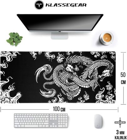 Klasse Pro - 4 Farklı Model Dikişli Kenar 100x50 cm Oyuncu Gaming Mouse Pad (Dragon Knot)