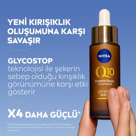 NIVEA Q10 Kırışıklık Karşıtı Çift Etkili Cilt Serumu 30 ml, Saf Q10, Şeker Sebepli Kırışıklık Önleyici