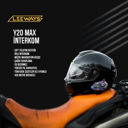 Y20 Max Motorsiklet Intercom Su Geçirmez Kask 2 Kişi Telsiz Bağlantılı Intercom Rgb Intercom