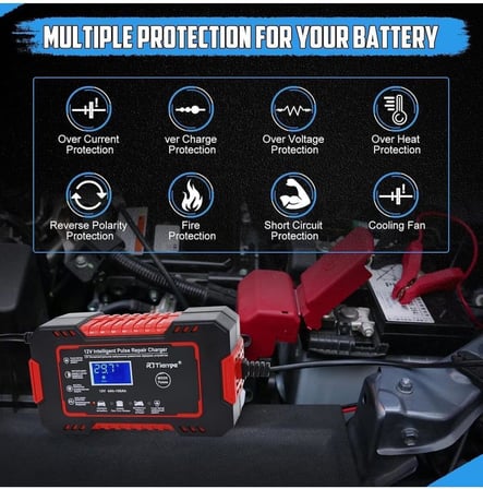 Kapvoe Rj Tianye 12V 6A Araba Motosiklet Kurşun Asit Akü Şarj Cihazı Auto Islak Kuru Jel Onarım Led Ekran