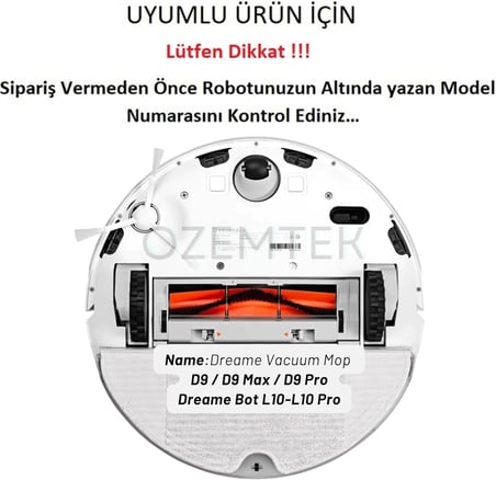 Ozemtek Beyaz Dreame D9 D9 Max D9 Pro Robot Süpürge Hepa Filtre Ana Fırça Yan Fırça Seti Dreame D9 D9 Max Dreame Bot L10 L10 Pro ile Uyumlu 5 Parça Yedek Aksesuar Seti