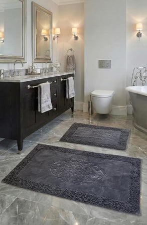 Pamukkent Süper Emici 2'li%100 Pamuk Ultra Lüks Banyo Paspası Seti 60x100 cm ve 50x60 cm (Antrasit)