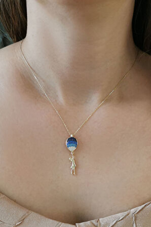 Mavi Balonlu Altın Baloncu Kız Kolye