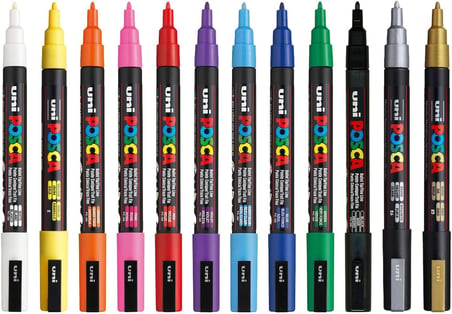 Uni Posca Markör Kalem 3M Set 0.9-1.3 mm Keçe Uçlu (12'li Set)