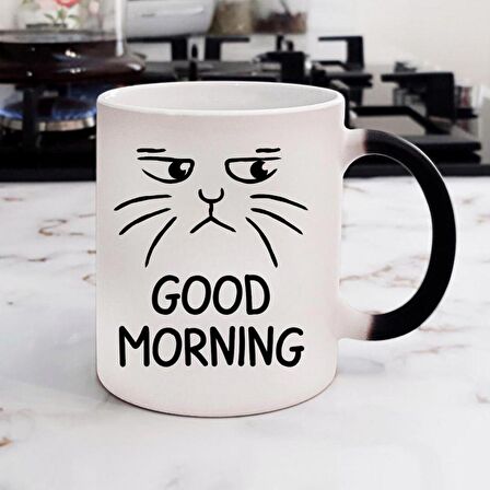 Good Morning Kedi Tasarımlı Sihirli Kupa