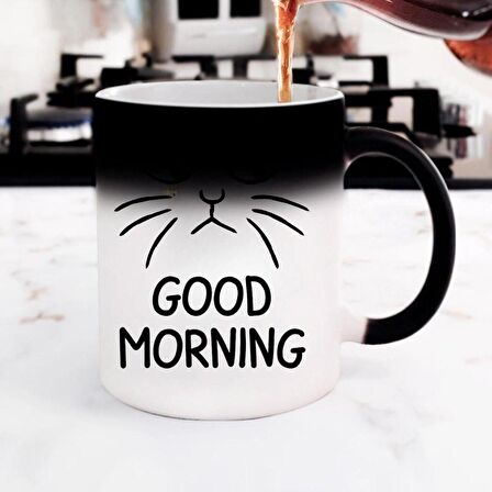 Good Morning Kedi Tasarımlı Sihirli Kupa