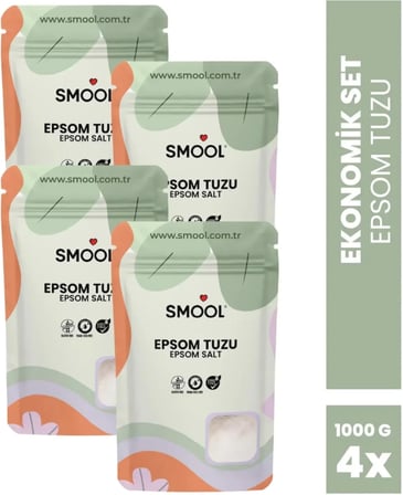 Epsom Tuzu 4'lü Set (4x1000 GR) İngiliz Tuzu Katkısız, Banyo Tuzu Ayak Banyosu Peeling 4 Kg