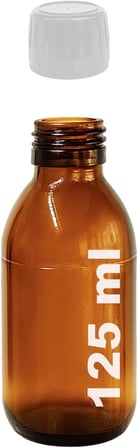 Amber Ecza Şişesi, 125 ml, Kahverengi Cam, Plastik Contalı Kilit Kapak, Hava ve Sıvı Sızdırmaz, 28mm Ağız Çaplı, Parfüm Demlemek İçin Uygun, 1 Adet (125 ml, Beyaz Kapak)