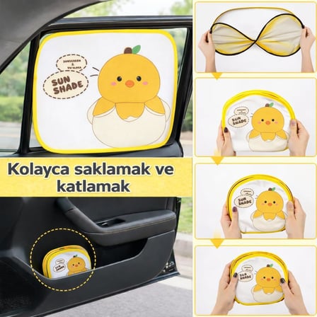 Sarı Beyaz Oto Yan Cam Perdesi, Araba Ön Cam Perdesi, Otomobil Yan Cam Güneşliği, Oto Güneşlik Perde 2 Adet