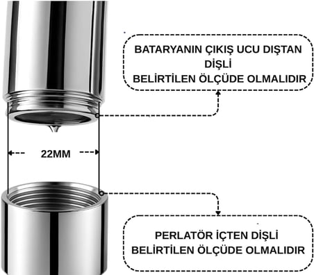 İlhan Pro Metal Perlatör Musluk Ucu, F22-1, 360° Döner, Dişi İç Dişli, Uzatmalı, Krom