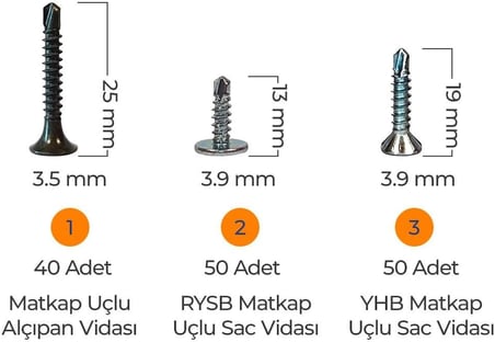 Toko Hobi-2 502 Parça 14 Çeşit, Pul, Çivi, Piton, Kroşe, Vida ve Dübel Seti, Takım Çantalı
