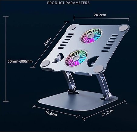 Alüminyum 360 Derece Ayarlanabilir Metal Laptop Standı Rgb Çift Fanlı Sogutucu Premium Serisi Notebook Tutucu