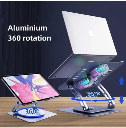 Alüminyum 360 Derece Ayarlanabilir Metal Laptop Standı Rgb Çift Fanlı Sogutucu Premium Serisi Notebook Tutucu