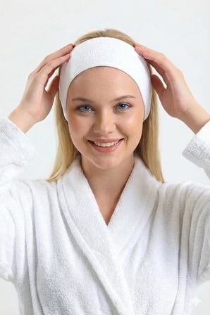 %100 Pamuk Makyaj Saç Bandı Cilt Bakımı SPA Spor Yoga İçin Cırt Cırtlı Kafa Bandı (Siyah-Beyaz)