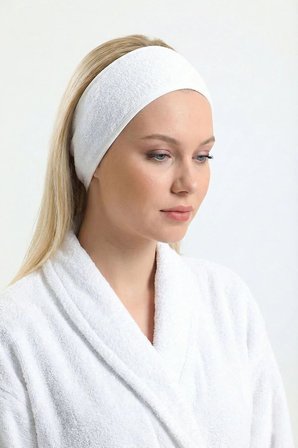 %100 Pamuk Makyaj Saç Bandı Cilt Bakımı SPA Spor Yoga İçin Cırt Cırtlı Kafa Bandı (Siyah-Beyaz)