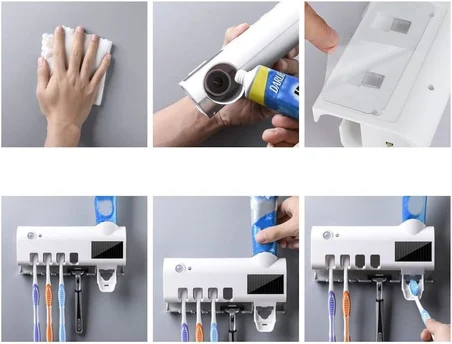 Otomatik Diş Macunu Sıkıcı, UV Sterilizasyonlu, Çoklu Fırça Tutucu, (Şarjlı ve Solarlı), Kurulumu Kolay, Multi Fonksiyonel, Dekoratif