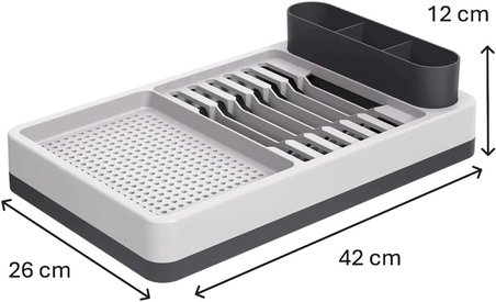 ® Bulaşıklık Tezgah Üstü Tabaklık &amp; Bardaklık – Kaşıklık Bölmeli Mutfak Kurutmalık, Büyük Boy Bulaşık Kurutma Rafı, Damlalıklı Organizer (42x26x12 cm)