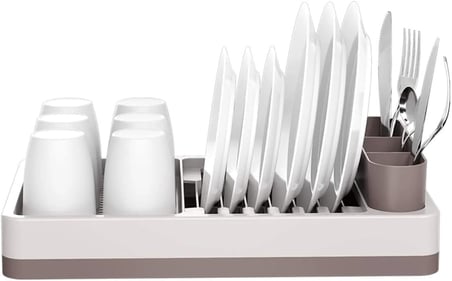 ® Bulaşıklık Tezgah Üstü Tabaklık &amp; Bardaklık – Kaşıklık Bölmeli Mutfak Kurutmalık, Büyük Boy Bulaşık Kurutma Rafı, Damlalıklı Organizer (42x26x12 cm)