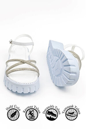 Günlük Kadın Sandalet Taş Bantlı Ayarlanabilir Tokalı Yüksek Kalın Topuk Tırtıklı Taban Bantlı 279