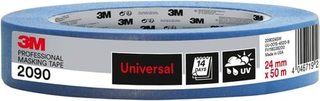 3M Hand-Masker 2090 profesyonel boya bandı, pürüzsüz yüzeyler için, UV ışınlarına dayanıklı, iç ve dış mekan, 24 mm x 50 m