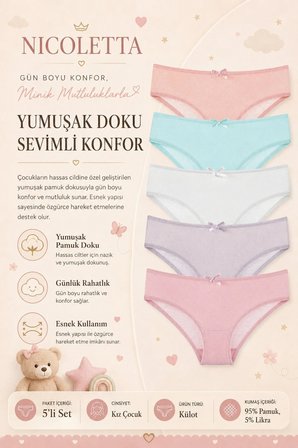 Kız Çocuk Külot 5 li Paket Likralı SOMON