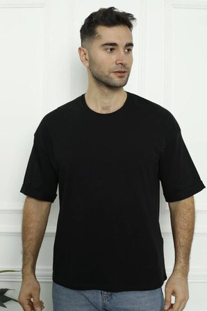 Erkek T-Shirt Siyah Beyaz Oval Kesim 2 Li Set MIXCOLOR