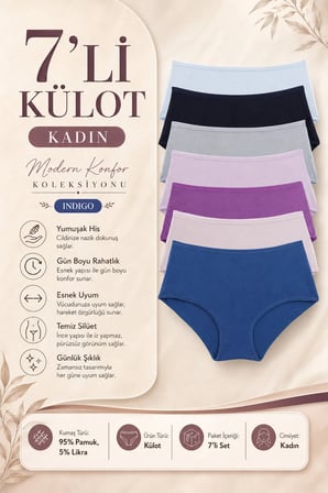 Kadın Külot Yuksek Bel 7 li Paket Likralı INDIGO