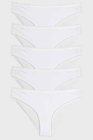 Kadın Külot 5'li Paket Lazer Kesim Pamuklu Interlok Likrali BEYAZ