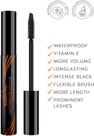 Golden Rose Essential Waterproof Mascara - Black - Suya Dayanıklı Hacim Veren Siyah Maskara