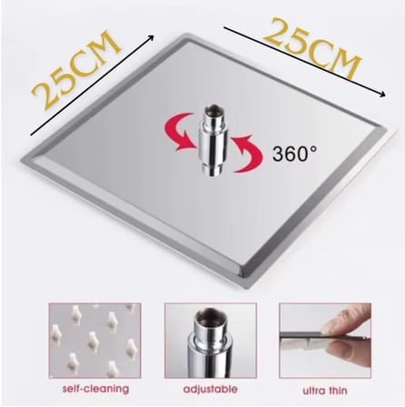 Tepe Slim Duş Başlığı, 304 Paslanmaz Çelik, Metal (25 cm Kare Slim Model)