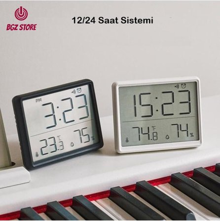 Dijital Mini Saat LCD Ultra İnce Mıknatıslı Buzdolabı saati Alarmlı Nem ve Sıcaklık Göstergeli 9x7cm