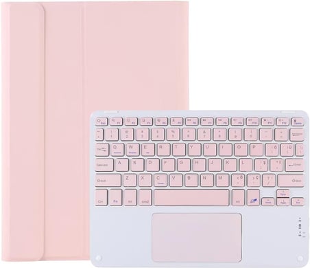 iPad 10.2 inch (7/8/9 Serileri) ile uyumlu Bluetooth Touchpad Klavye + Standlı Kılıf - BKK5 Pembe