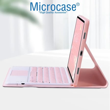 iPad 10.2 inch (7/8/9 Serileri) ile uyumlu Bluetooth Touchpad Klavye + Standlı Kılıf - BKK5 Pembe