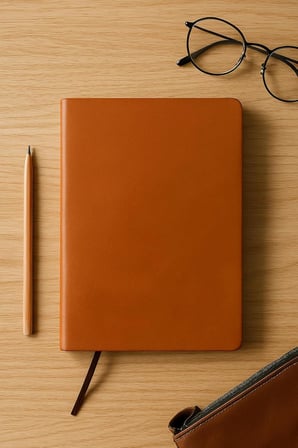 Defter, Noktalı Defter, Termo Deri Kapaklı Noktalı Defter, 128 Yaprak A5 Defter, Ofis ve Kırtasiye, Plan, Notebook (Taba)