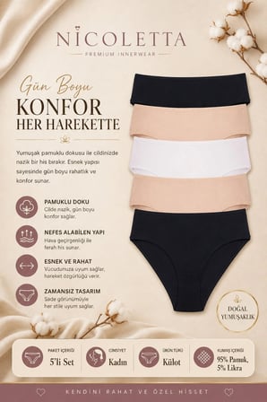 Kadın Külot Yüksek Bel Bikini 5 Li Paket Pamuklu Likralı MIXCOLOR