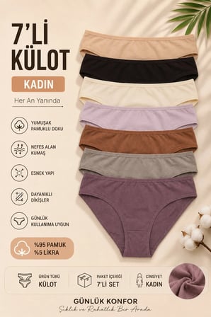 Kadın Külot 7 Li Paket Likralı Pamuklu Vizon