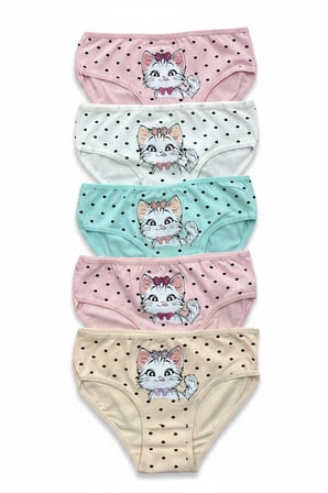 Kız Çocuk Külot 5 Li Paket Pamuklu Likralı Kedi Baskılı