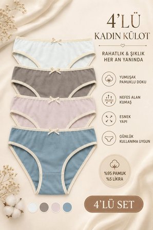 Kadın Külot 4 Lü Paket Likralı Pamuklu