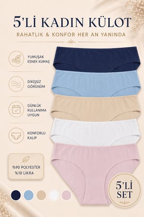 Kadın Külot Lazer Kesim Iz Yapmaz 5 li Paket Polyester