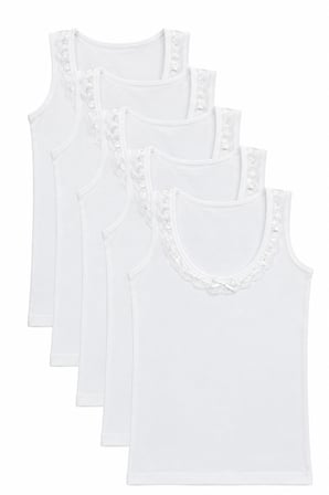 Kız Çocuk Atlet Geniş Askılı 5 li Paket Likralı Dantelli BEYAZ