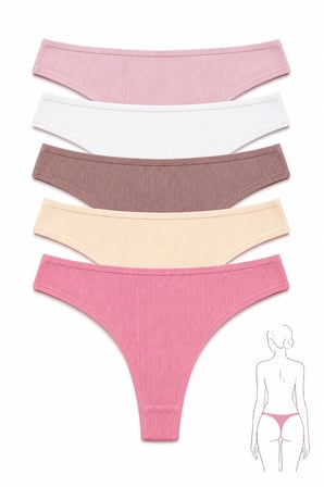 Kadın Külot Tanga 5 Li Paket Likralı Fitilli Kaşkorse Pamuklu Mavi