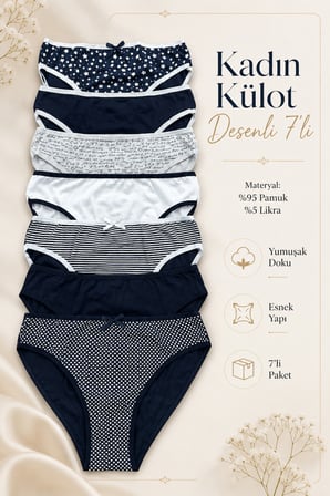 Kadın Külot 7 Li Paket Likralı Pamuklu Lacivert