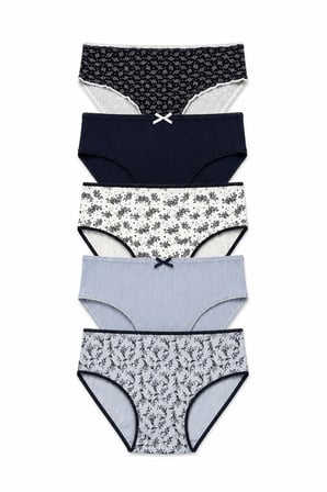 Kadın Külot 5 Li Paket Likralı Pamuklu Kaşkorse Mavi