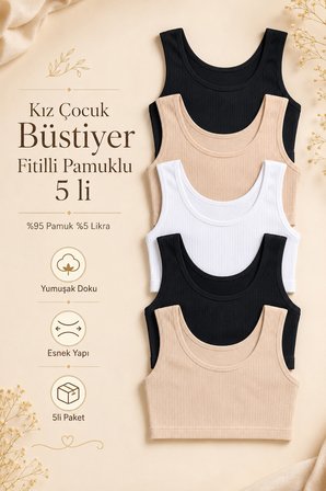 Kız Çocuk Büstiyer Geniş Askılı Baskılı Pamuklu Likralı Fitilli Kaşkorse Mixcolor